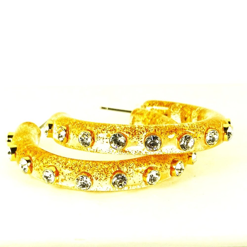KURT GEIGER Gold Plated Clear Crystal Golden Glitter Hoop Earrings